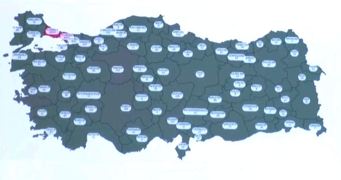 Koronavirüs, Türkiye Haritası